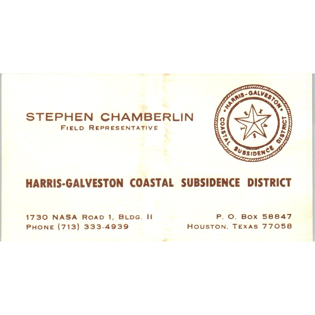 Stephen Chamberlin Harris-Galveston Coastal Subsidence Business Card SD8-B18