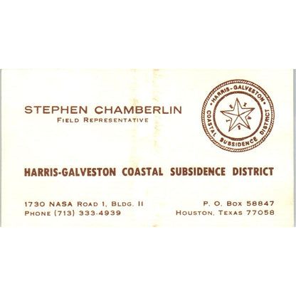 Stephen Chamberlin Harris-Galveston Coastal Subsidence Business Card SD8-B18