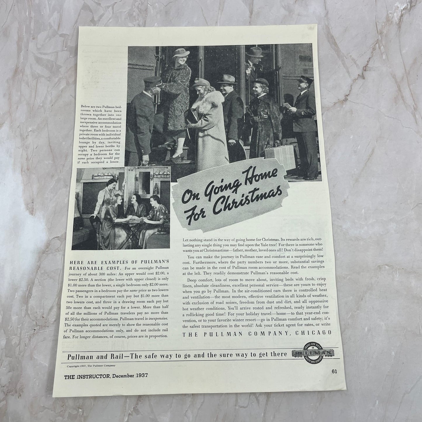 1937 Pullman and Rail Christmas Travel 10x14 Magazine Advertisement FL6-6