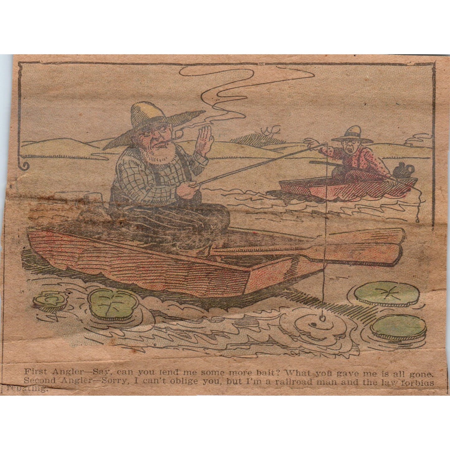 Vintage Cartoon Comic Humor Men Fishing Smoking Pipes 1906 Original Ad AB6-CL1