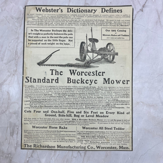 The Worcester Standard Buckeye Mower Richardson Mfg Co 1905 Magazine Ad FL6-11