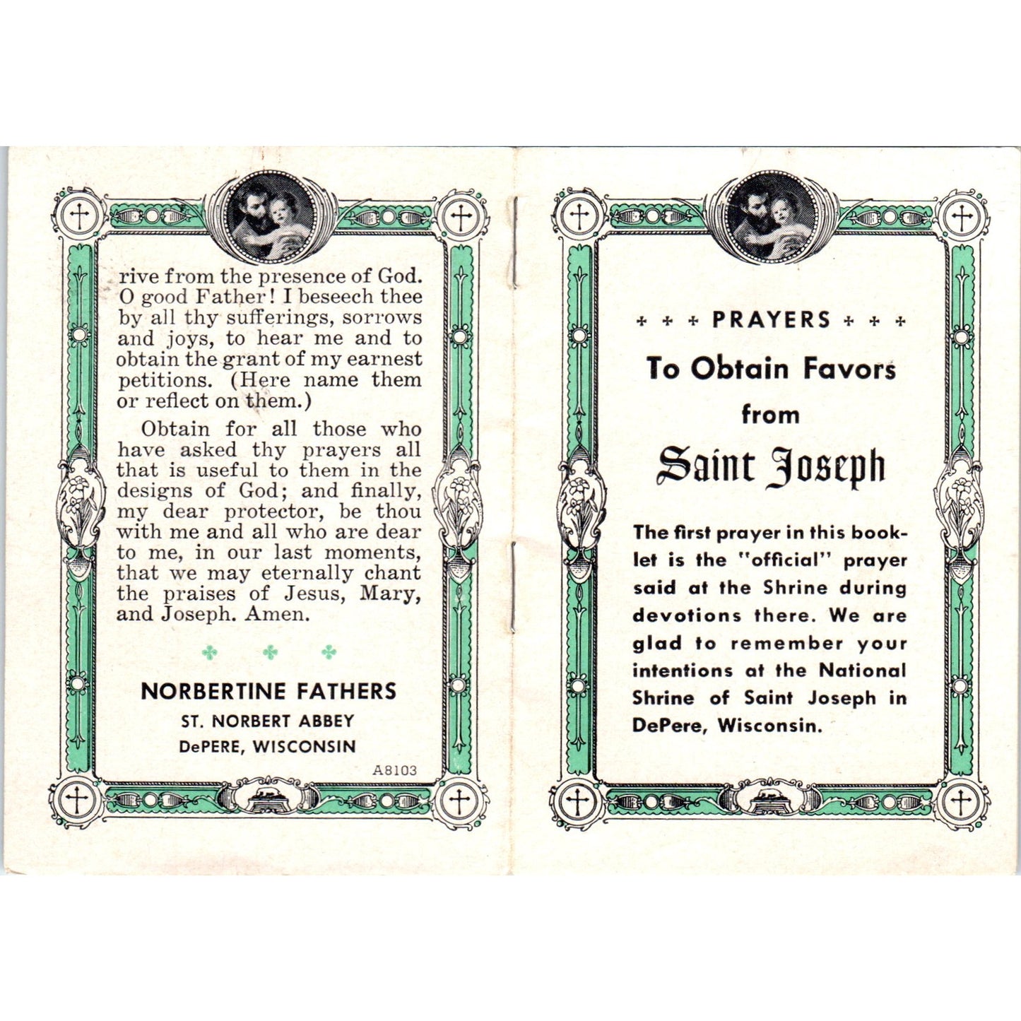Prayers to Obtain Favor from St. Joseph Vintage Catholic Prayer Leaflet TH2-PC2