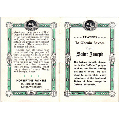 Prayers to Obtain Favor from St. Joseph Vintage Catholic Prayer Leaflet TH2-PC2