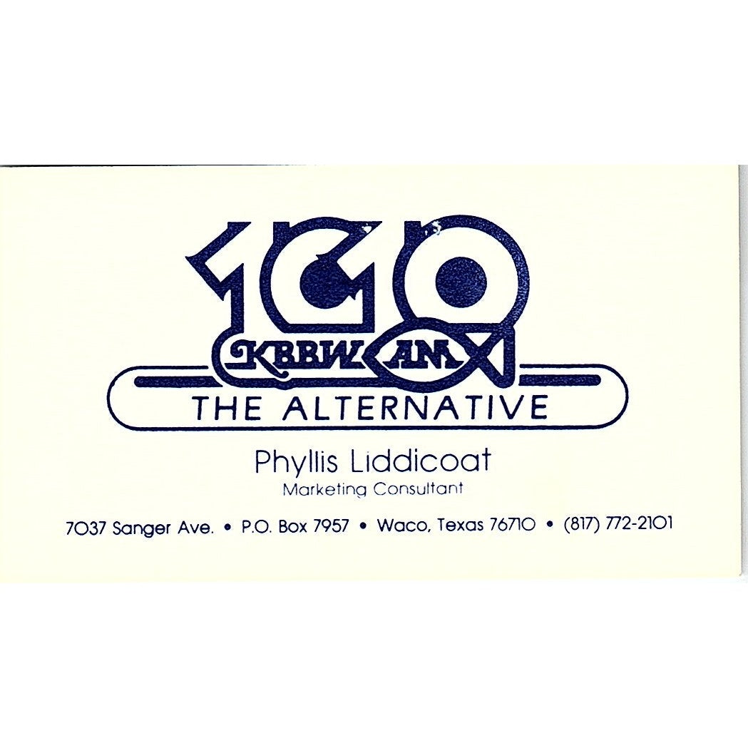 1010 KBBW AM Phyllis LIddicoat Waco TX Vintage Business Card SSB4-B12