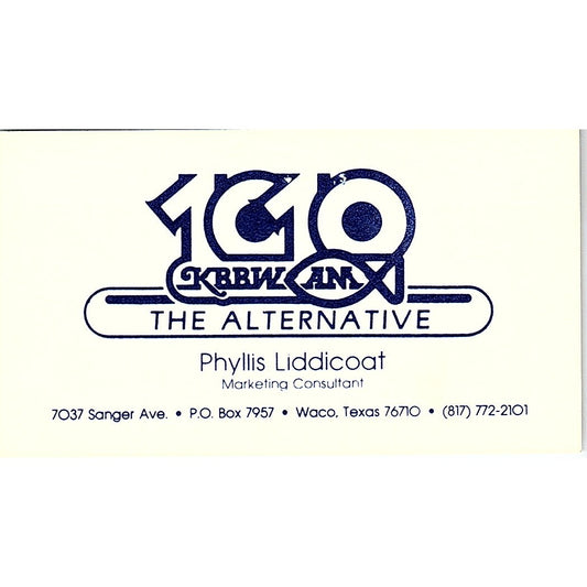 1010 KBBW AM Phyllis LIddicoat Waco TX Vintage Business Card SSB4-B12