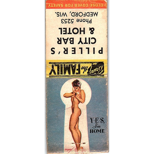 Piller's City Bar and Hotel Medford WI Pinup Vintage Matchbook Cover SF3-Y5