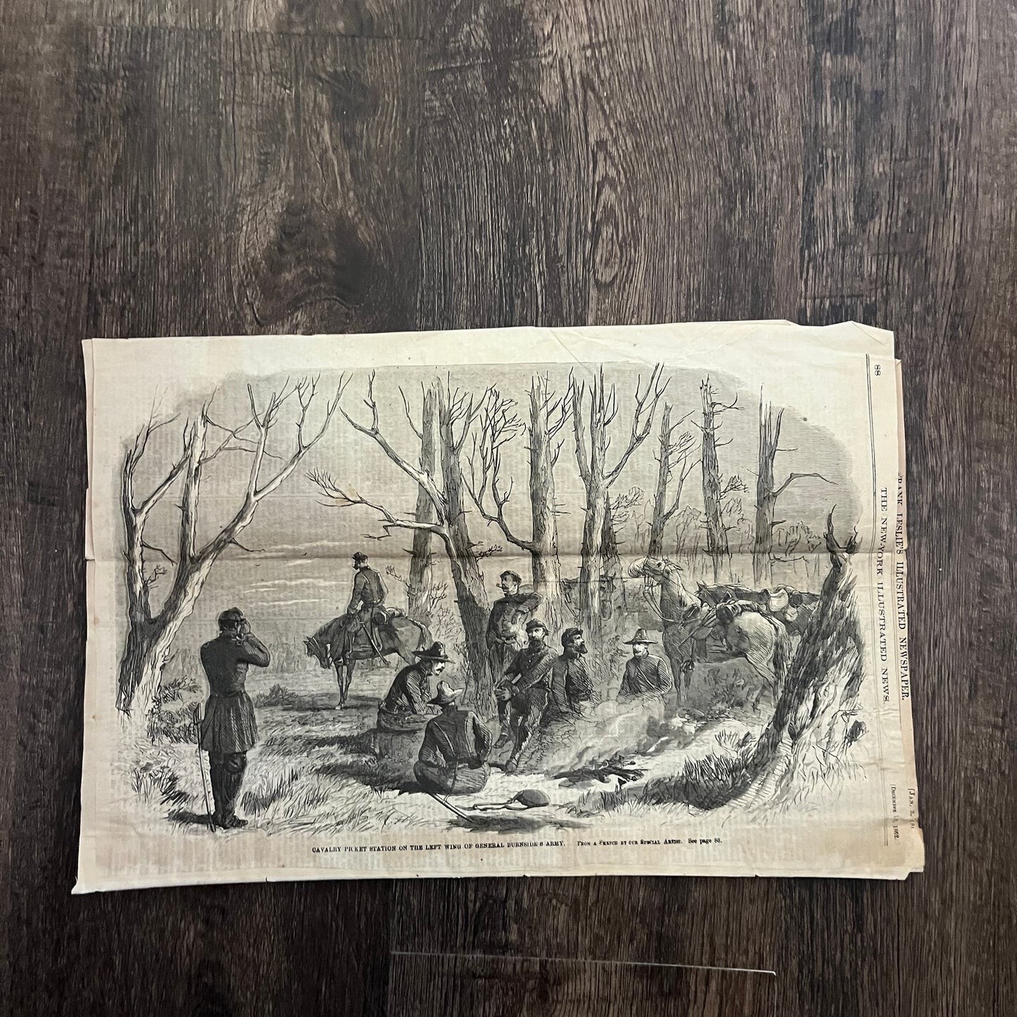 Cavalry Picket Station Left Wing Burnside's Army 1863 Civil War Engraving C89