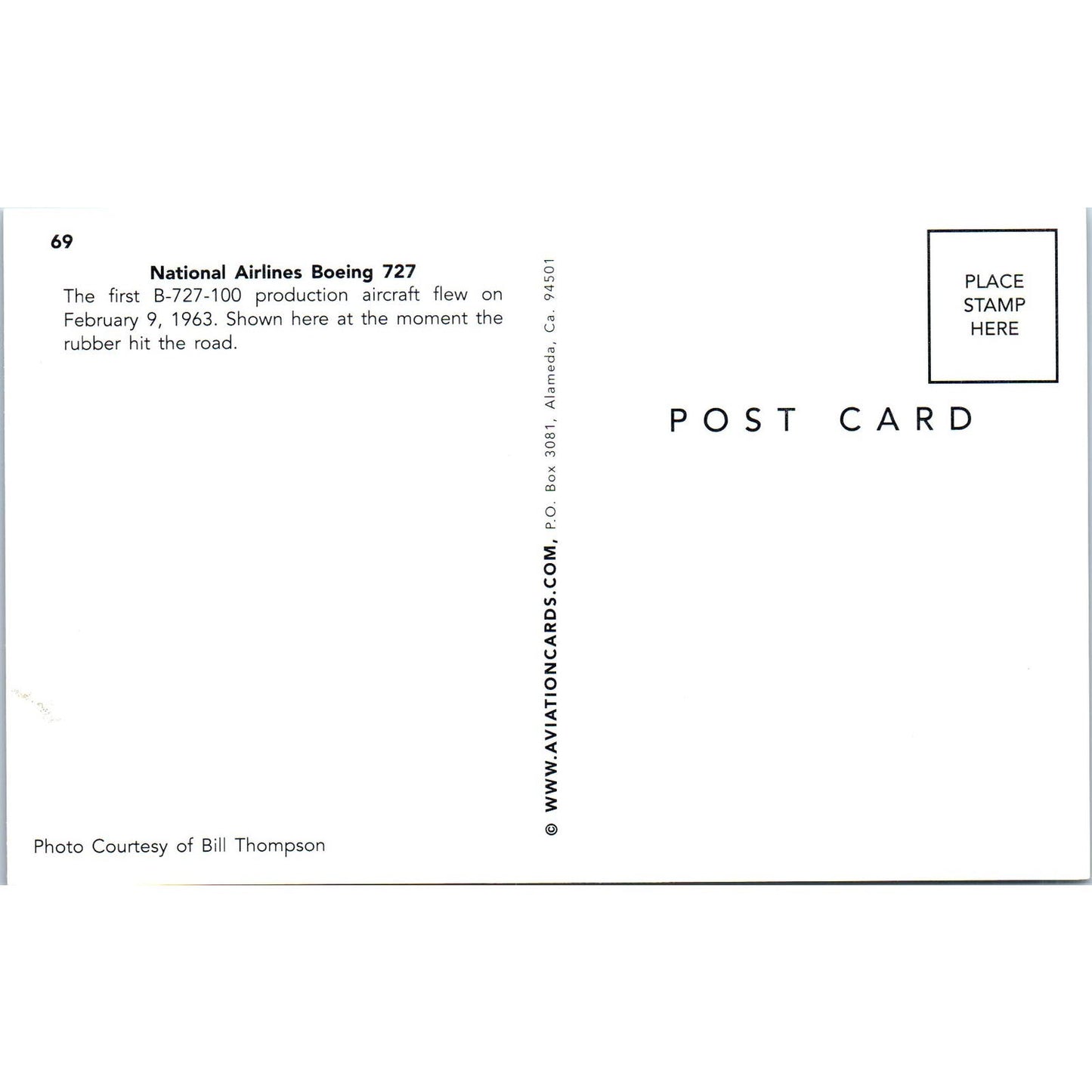 National Airlines Boeing 727 B-727-100 Vintage Postcard TG8-PC