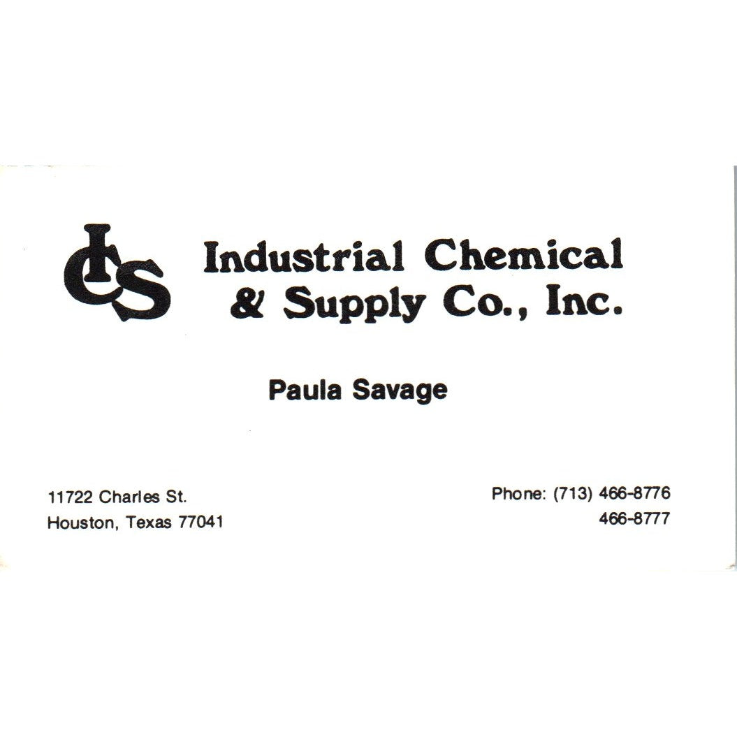 Paula Savage Industrial Chemical & Supply Houston Vintage Business Card SE3-B10
