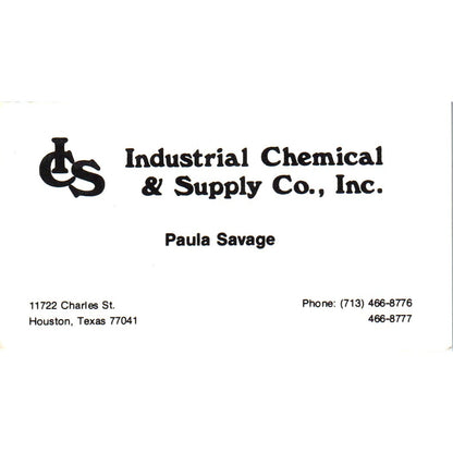 Paula Savage Industrial Chemical & Supply Houston Vintage Business Card SE3-B10