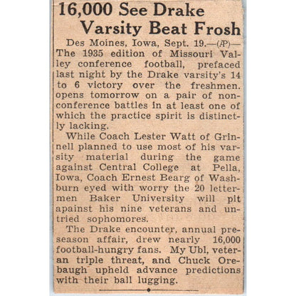 Drake Varsity Beat Frosh Des Moines IA 1935 Minneapolis Journal Article AE7-N6