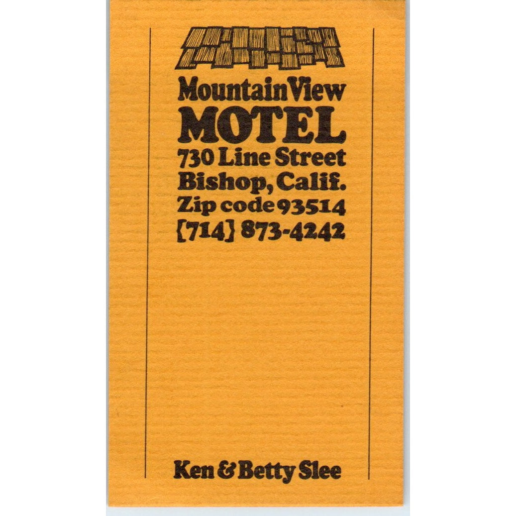 Mountain View Motel Bishop CA Ken & Betty Slee Vintage Business Card SE3-B2