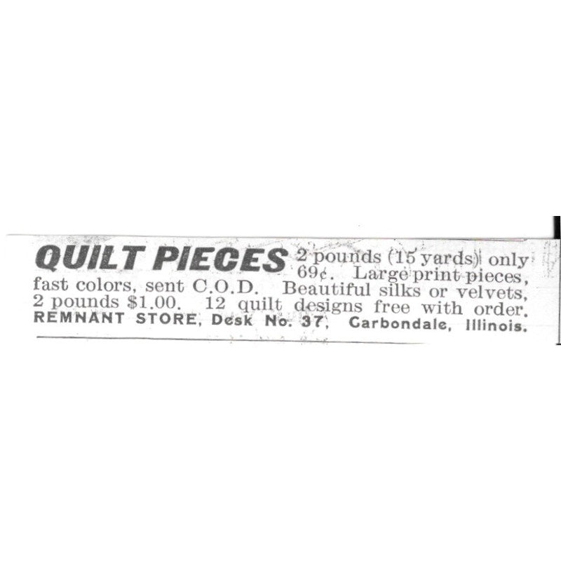 Remnant Store Quilt Pieces Carbondale IL 1936 Ad SAG4-S12