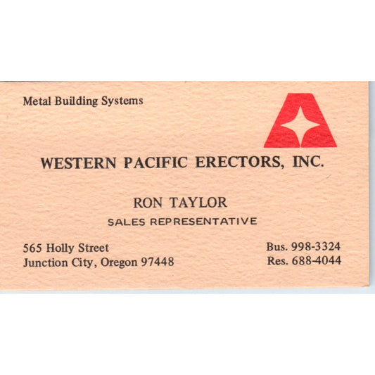 Ron Taylor Western Pacific Erectors Junction City Vintage Business Card SD8-B4