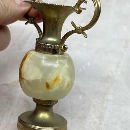 Vintage Onyx Marble and Brass Vases Set of 2 Precious Stone 3.5" TI8