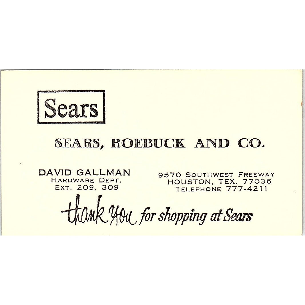 Sears Roebuck and Co David Gallman Houston TX Vintage Business Card SB4-B8