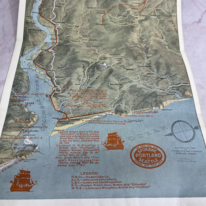 1929 Spokane, Portland & Seattle RR Pictorial Map of Columbia River TJ5-E1