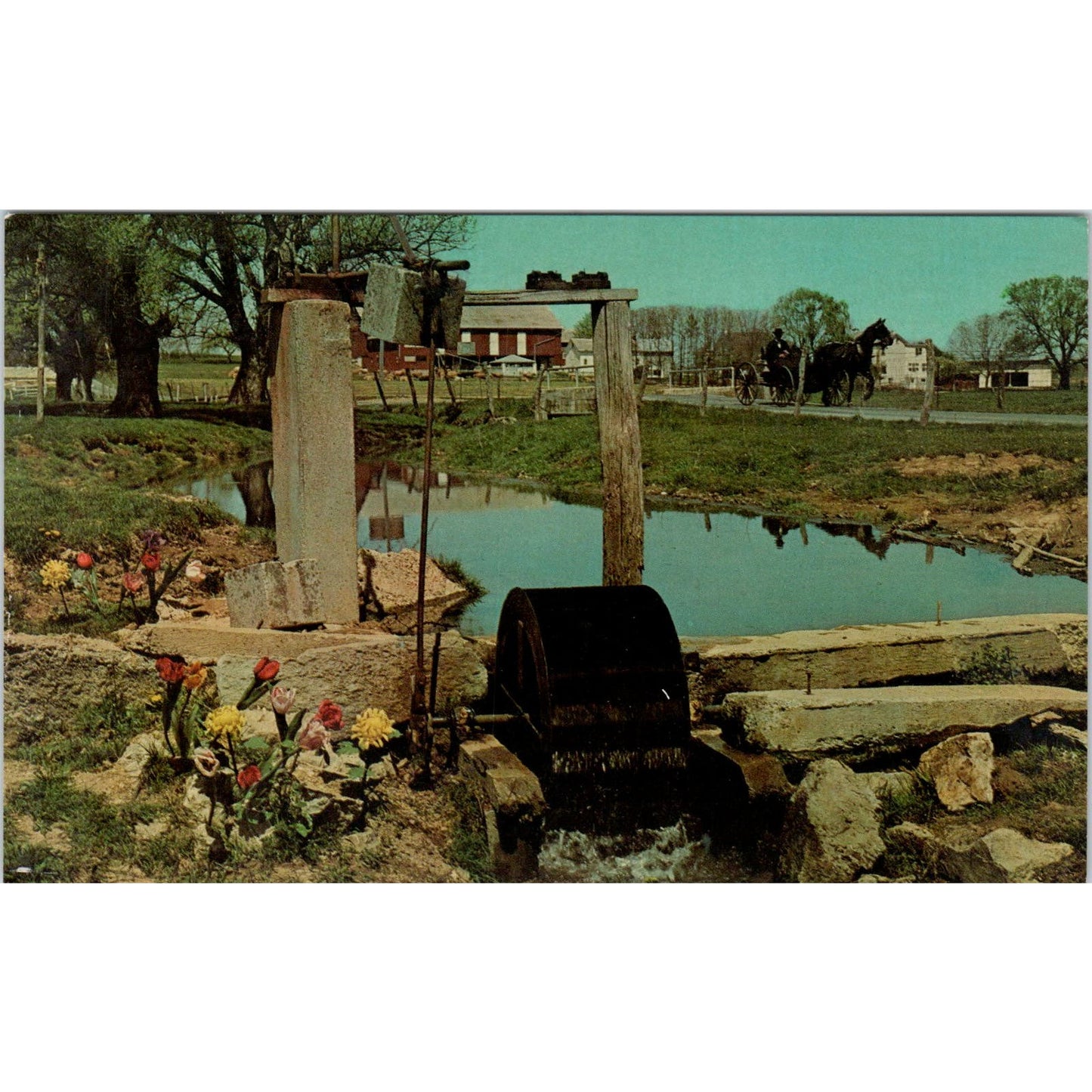 Primitive Amish Water Wheels Pennsylvania Dutch Country Postcard PD8
