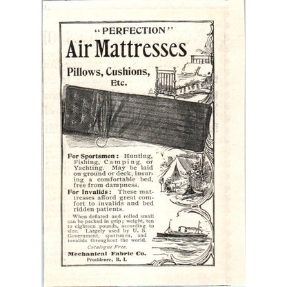Perfection Air Mattress Mechanical Fabric Co Providence c1905 Advert AE7-A1