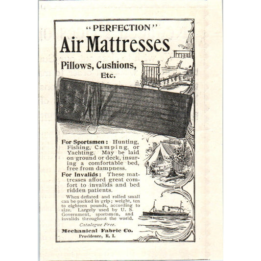 Perfection Air Mattress Mechanical Fabric Co Providence c1905 Advert AE7-A1