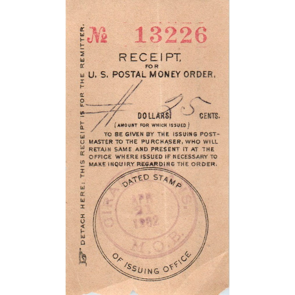 1902 US Postal Money Order Receipt Stub Girard Kansas AD8-Q2
