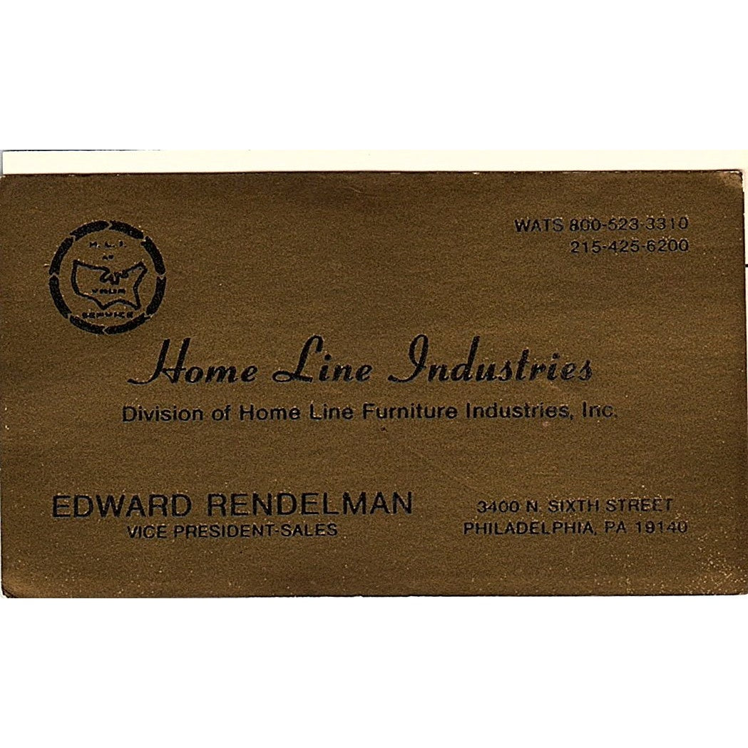 Edward Rendelman Home Line Industries Philadelphia Vintage Business Card SC9-B7
