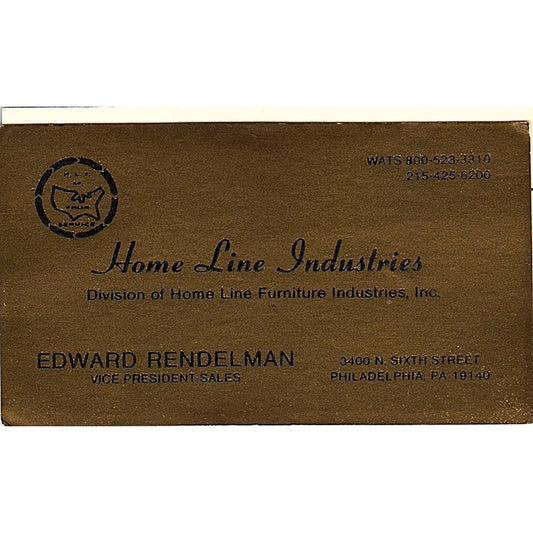 Edward Rendelman Home Line Industries Philadelphia Vintage Business Card SC9-B7