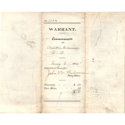 1905 Official Warrant Chastin Bowman Chester W. Cummings Lancaster PA D21