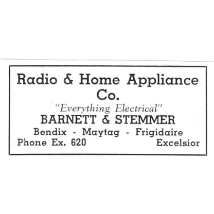 Radio & Home Appliance Barnett & Stemmer Excelsior MN 1940 Magazine Ad AF1-SS5