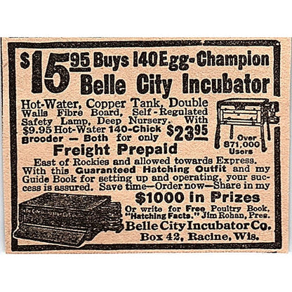 Belle City Incubator Co Racine WI 1920 Ad AG2-M6