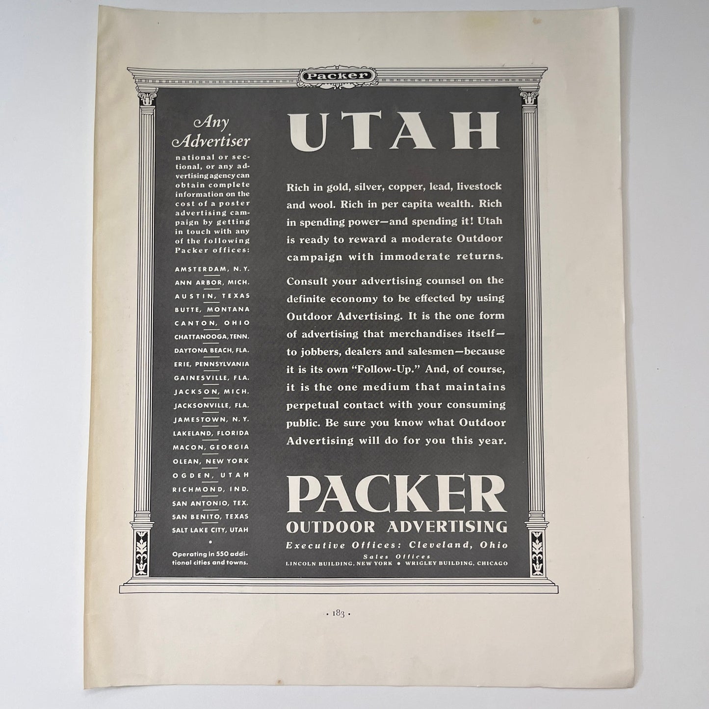 Utah - Packer Outdoor Advertising Inc Cleveland OH 1935 Ad V1-4