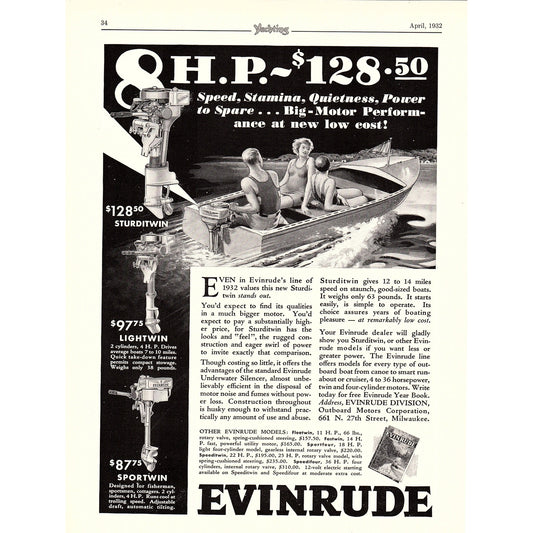 1932 Evinrude 800 Sturditwin Outboard Motor 1932 Ad V1-4