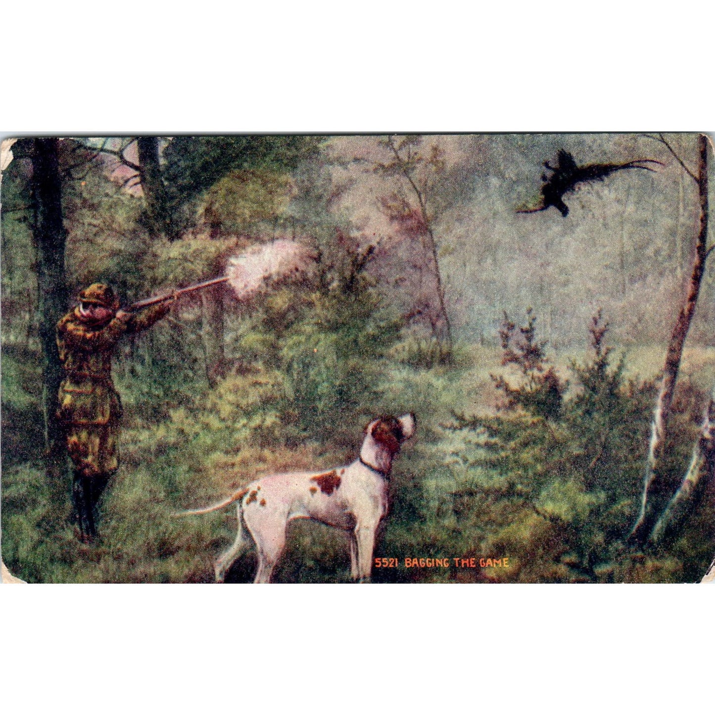 Hunting Scene Hunter Bird Dog Pointer c1909 Postcard PD2