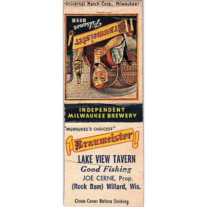 Lake View Tavern Joe Cerne Rock Dam Willard WI Vintage Matchbook Cover SC7-Y7