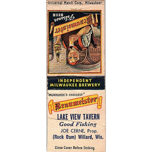 Lake View Tavern Joe Cerne Rock Dam Willard WI Vintage Matchbook Cover SC7-Y7