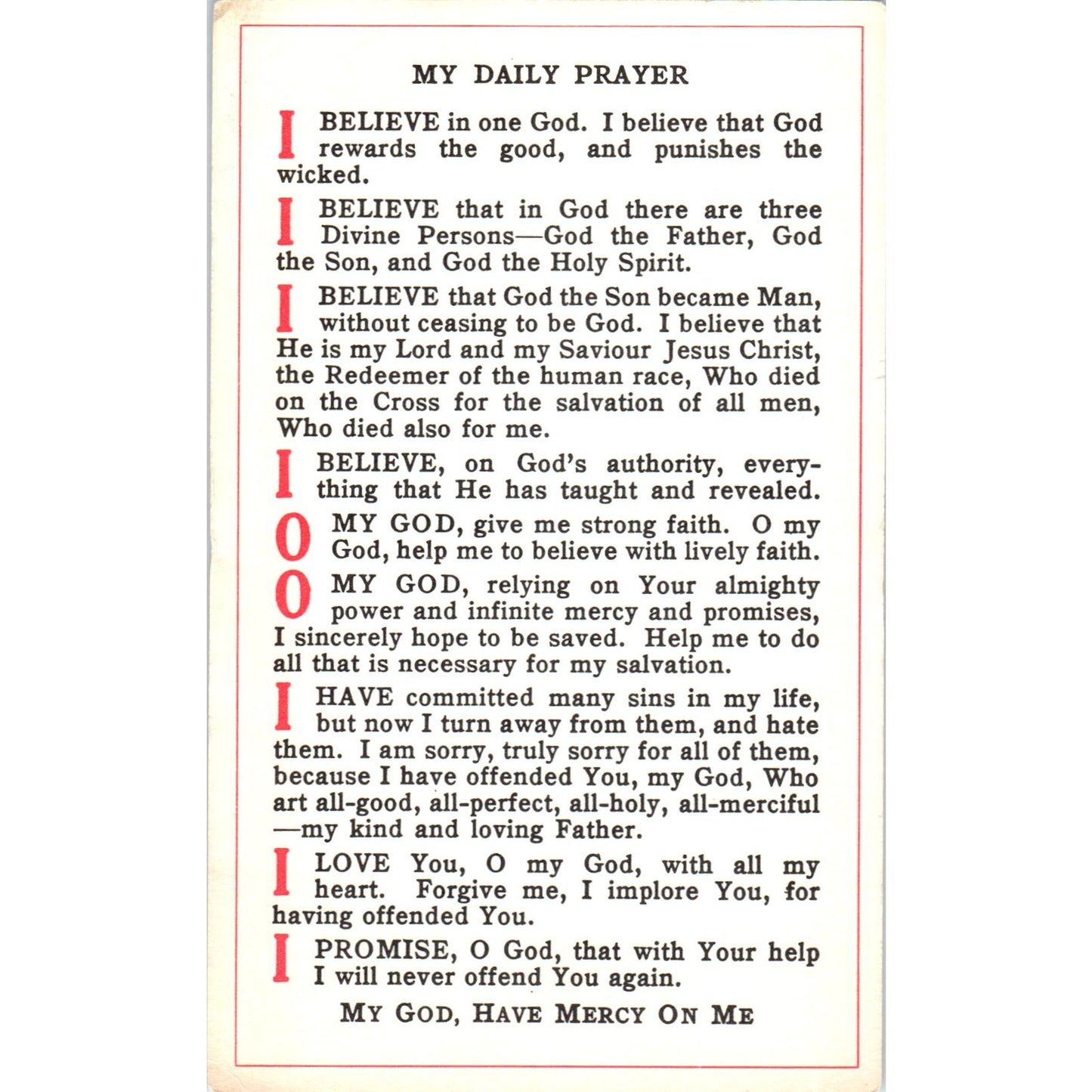 My Daily Prayer Fr. Remy Vintage Catholic Prayer Card TH2-PC1