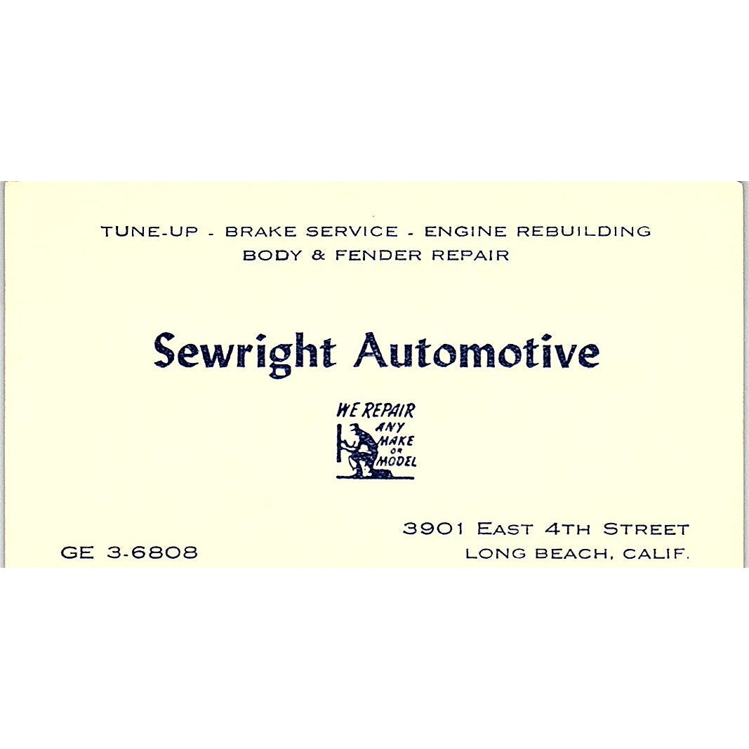 Sewright Automotive Long Beach CA Vintage Business Card SE3-B13