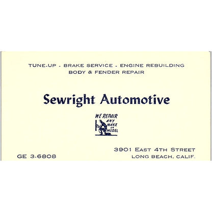Sewright Automotive Long Beach CA Vintage Business Card SE3-B13