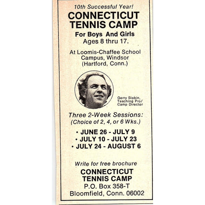 Connecticut Tennis Camp Loomis-Chaffee School Gerry Slobin 1977 Ad AF3-Q1