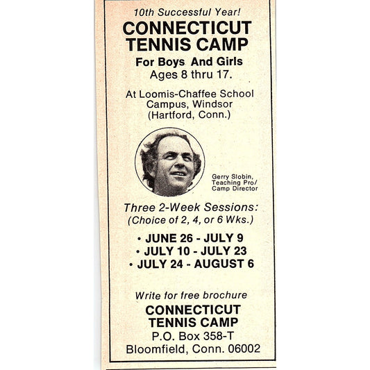 Connecticut Tennis Camp Loomis-Chaffee School Gerry Slobin 1977 Ad AF3-Q1