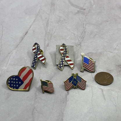Vintage Lot of 6 Patriotic American Flag Lapel Pin Pinback Buttons SB7