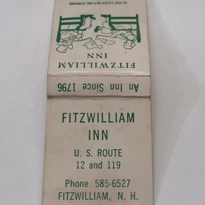 Fitzwilliam Inn US Route 12 NH Vintage Matchbook Cover MM3-2