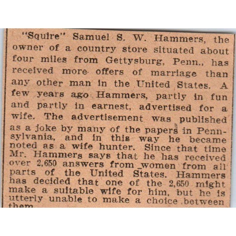 Samuel S.W. Hammers Squire Marriage Offers Hartford 1901 Newspaper Ad AD8-HS3