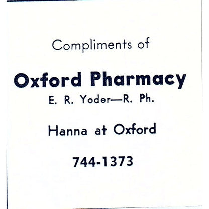 Oxford Pharmacy E.R. Yoder Hanna at Oxford Indiana 1964 Ad AG1-S10