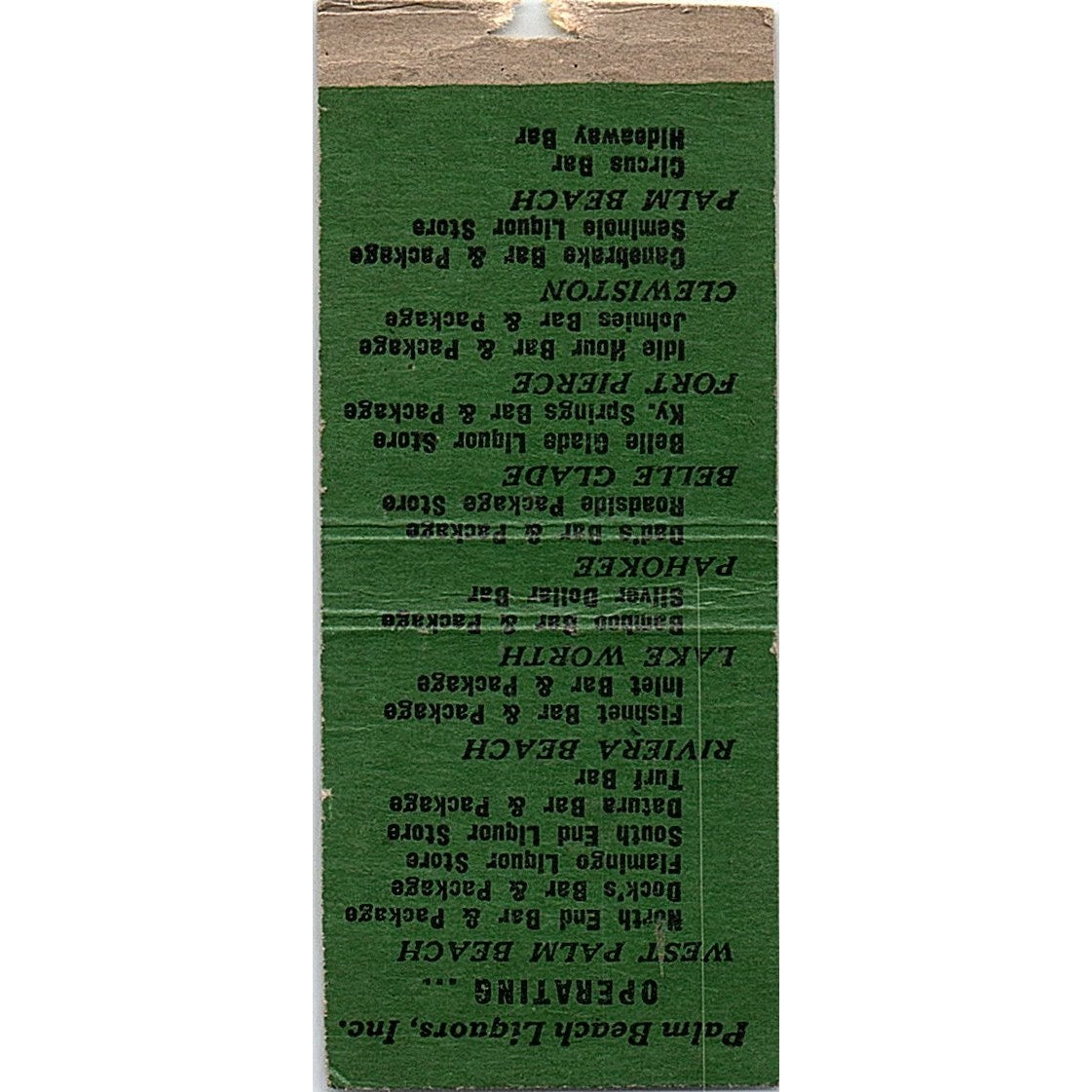 Bamboo Cocktail Lounge & Package Store Lake Worth FL Vtg Matchbook Cover SC7-Y5