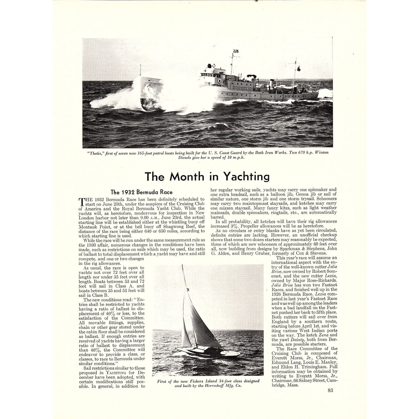 1932 Bermuda Race - The Month in Yachting 2 Pages 1932 Article V1-4
