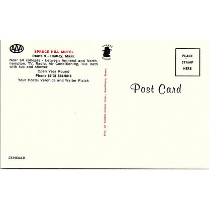 Spruce Hill Motel Hadley MA Vintage Postcard TH2-TB3