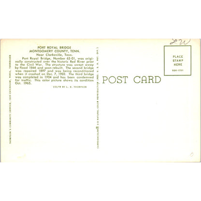Port Royal Bridge Montgomery County TN Vintage Covered Bridge Postcard PC12