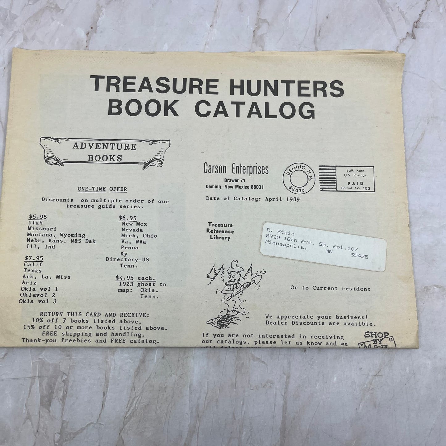 1989 Carson Enterprises Treasure Hunters Book Catalog Deming NM M20