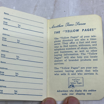Vintage Pocket Blue Book of Telephone Numbers Wisconsin Telephone Co SB8